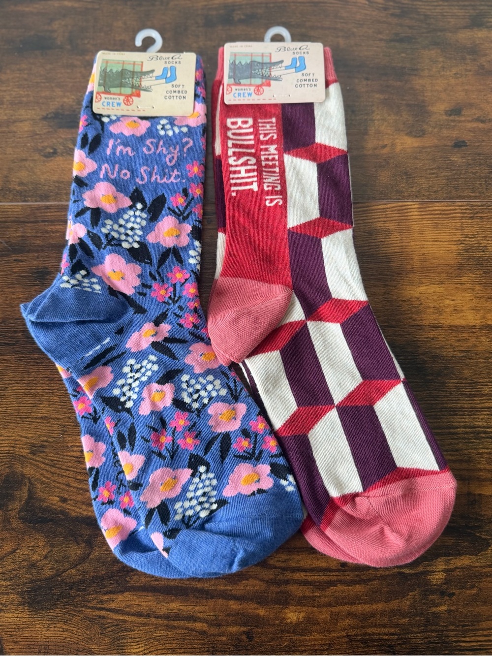 Women’s Blue Q Blue Floral & Red Geometric Crew Socks - Two-Pack